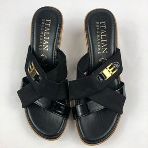 Italian shoemakers  black sandal golden Bella Schmidt with cork heels size 7 1/2